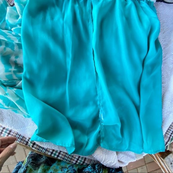 Guess Los Angeles  long aqua and white spaghetti strap elastic waist dress sz L - Picture 5 of 13